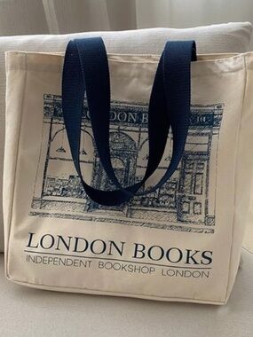 London Books Canvas Tote Bag in Natural with Navy Print